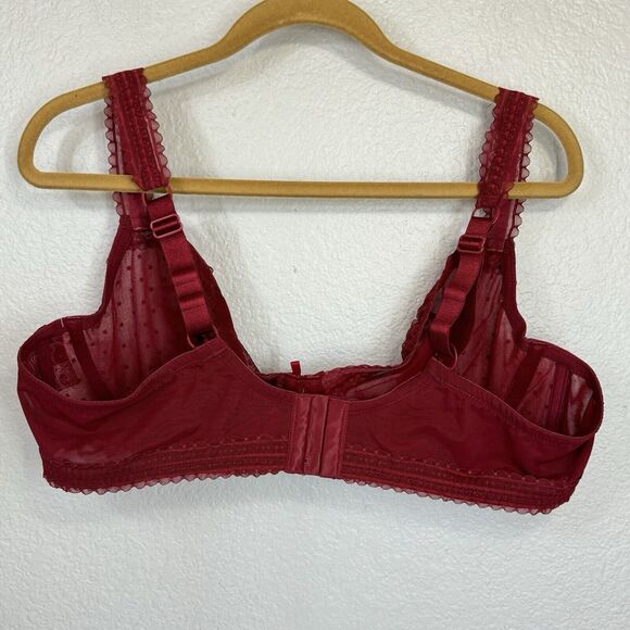 Adore Me Bra Women 42DD Red Lace Sheer Balconette Underwire Unlined Lingerie NEW - Picture 2 of 9